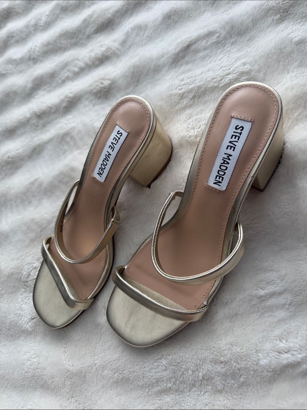 Steve Madden Metallic Gold Double-Strap Block Heel Mules